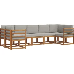vidaXL Conjuntos De Muebles-Conjunto de sofás de exterior 7 pcs Gris Natural y Claro