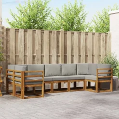 vidaXL Conjuntos De Muebles-Conjunto de sofás de exterior 7 pcs Gris Natural y Claro
