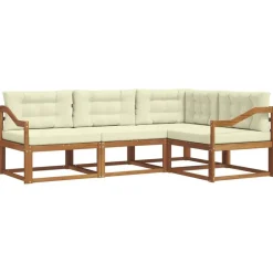 vidaXL Conjunto de sofás de exterior con cojín 4 pcs Natural y crema Hot
