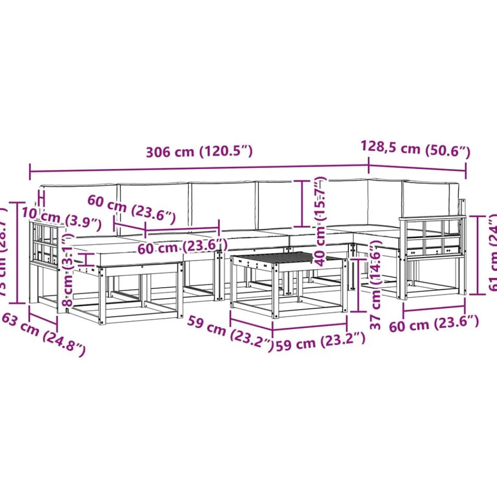 vidaXL Conjuntos De Muebles-Conjunto de sofás de exterior con cojín 8 pcs
