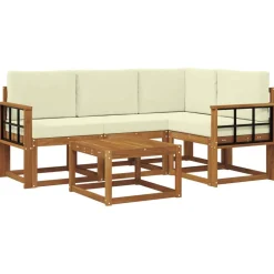 vidaXL Conjunto de sofás de exterior con cojín 5 pcs Natural y crema Sale
