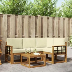vidaXL Conjunto de sofás de exterior con cojín 5 pcs Natural y crema Sale