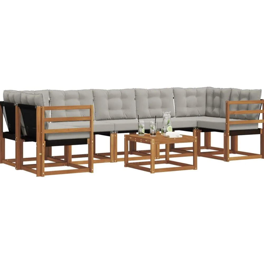 vidaXL Conjunto de sofás de exterior 8 pcs Gris Natural y Claro Gris claro y natural Outlet