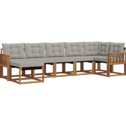 vidaXL Conjuntos De Muebles-Conjunto de sofás de exterior 7 pcs Gris Natural y Claro