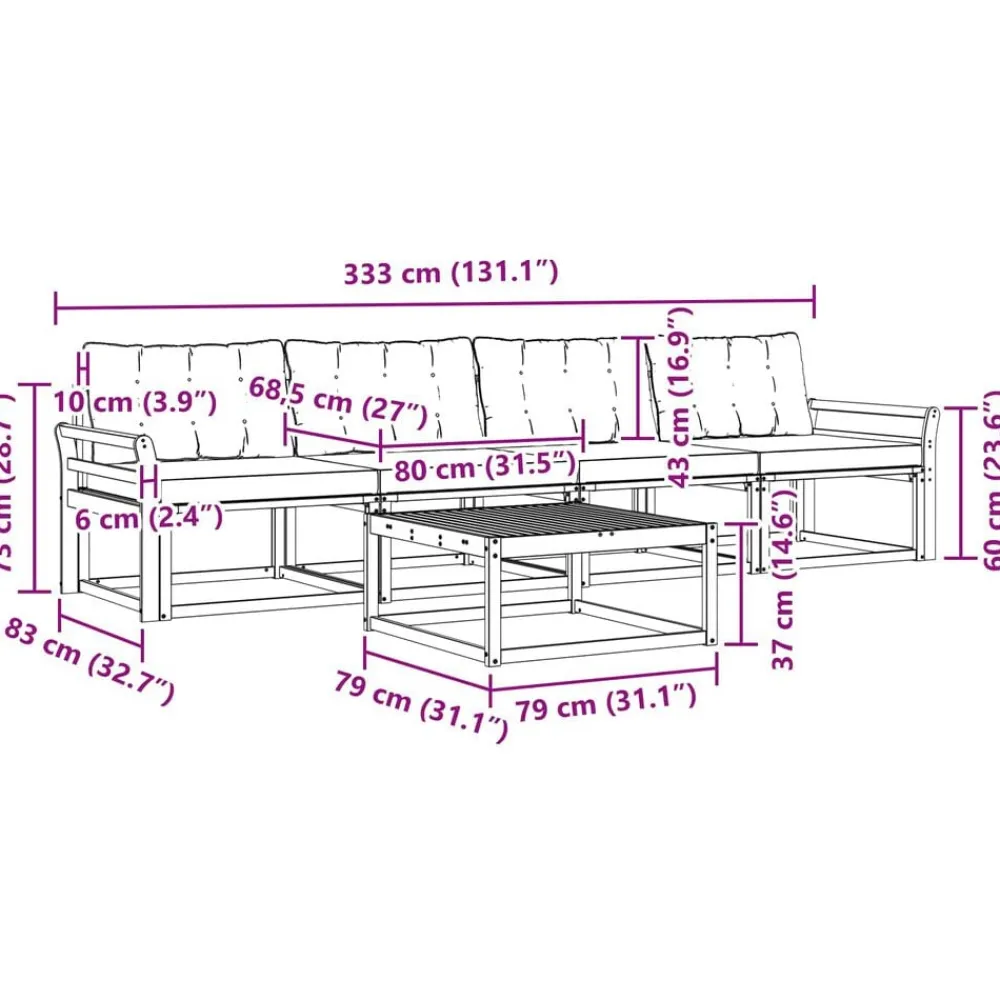 vidaXL Conjuntos De Muebles-Conjunto de sofás de exterior con cojín 5 pcs