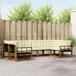 vidaXL Conjunto de sofás de exterior con cojín 6 pcs Natural y crema Clearance