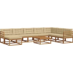 vidaXL Conjunto de sofás de exterior con cojín 9 pcs Natural y beige Discount