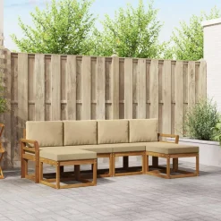 vidaXL Conjunto de sofás de exterior con cojín 6 pcs Natural y beige Online