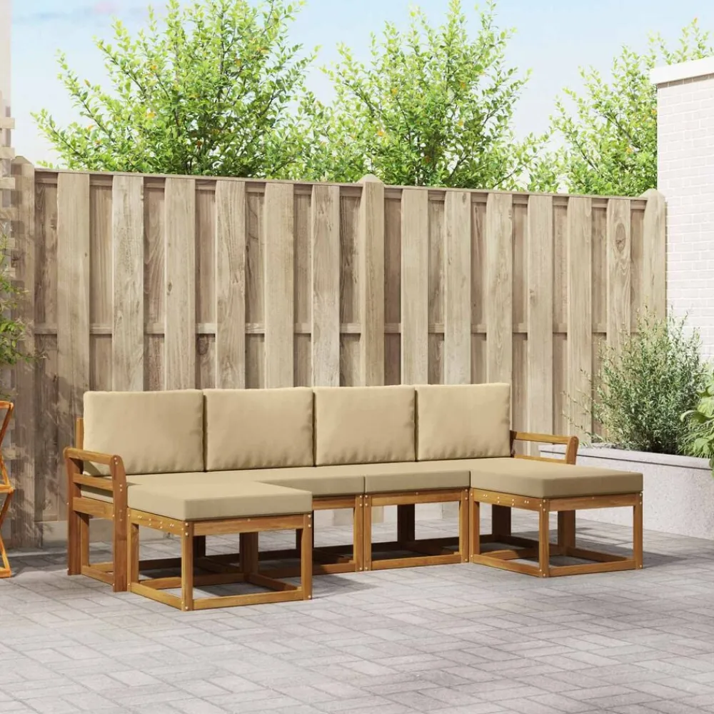 vidaXL Conjunto de sofás de exterior con cojín 6 pcs Natural y beige Online