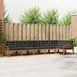 vidaXL Conjunto de sofás de exterior 6 pcs Natural y antracita Sale