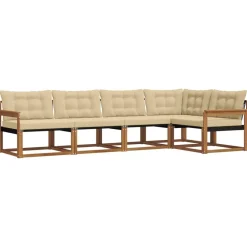 vidaXL Conjunto de sofás de exterior con cojín 5 pcs Natural y beige Outlet