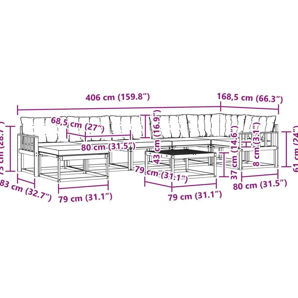 vidaXL Conjuntos De Muebles-Conjunto de sofás de exterior con cojín 22 pcs