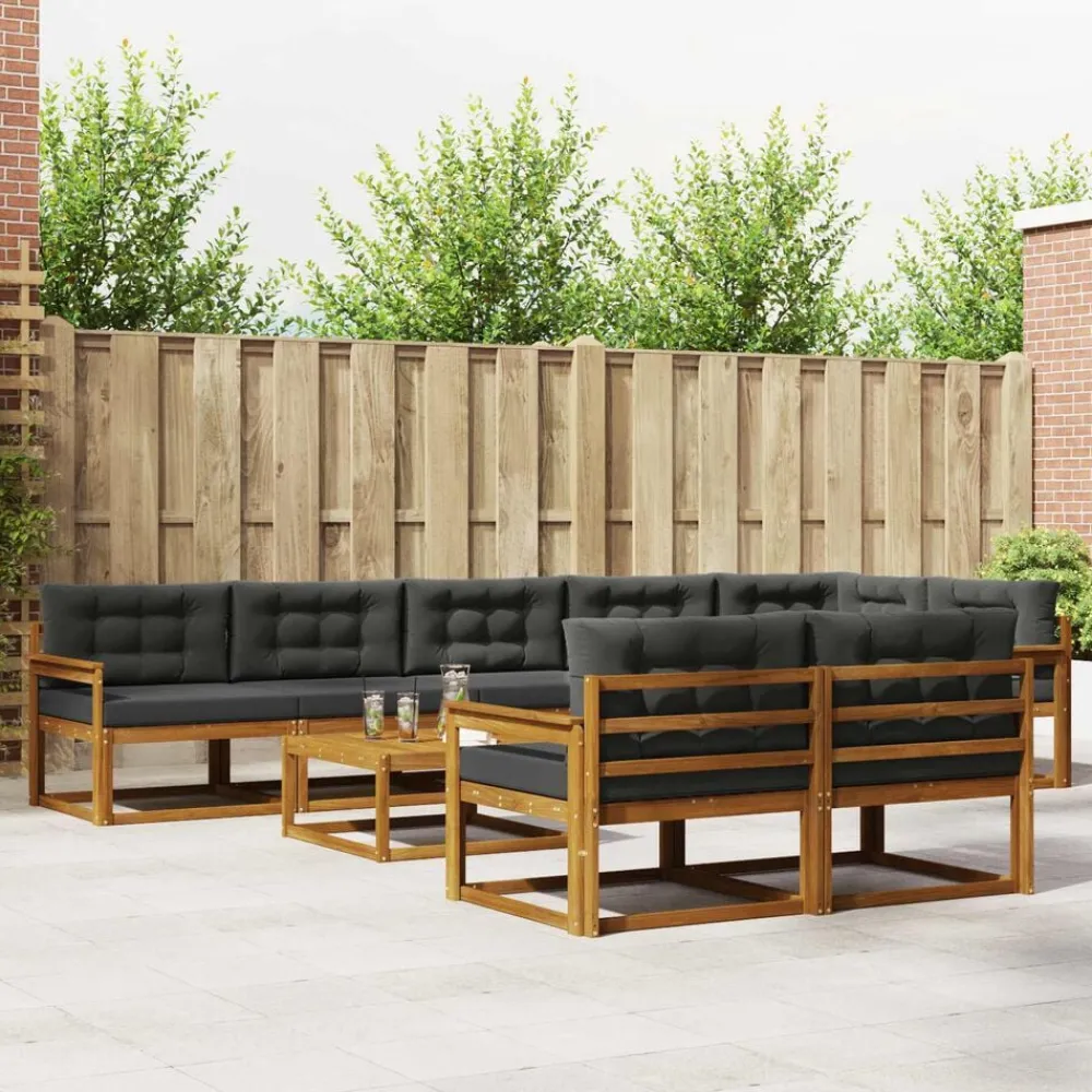vidaXL Conjunto de sofás de exterior 9 pcs Natural y antracita Sale