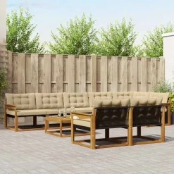 vidaXL Conjunto de sofás de exterior con cojín 9 pcs Natural y beige Discount