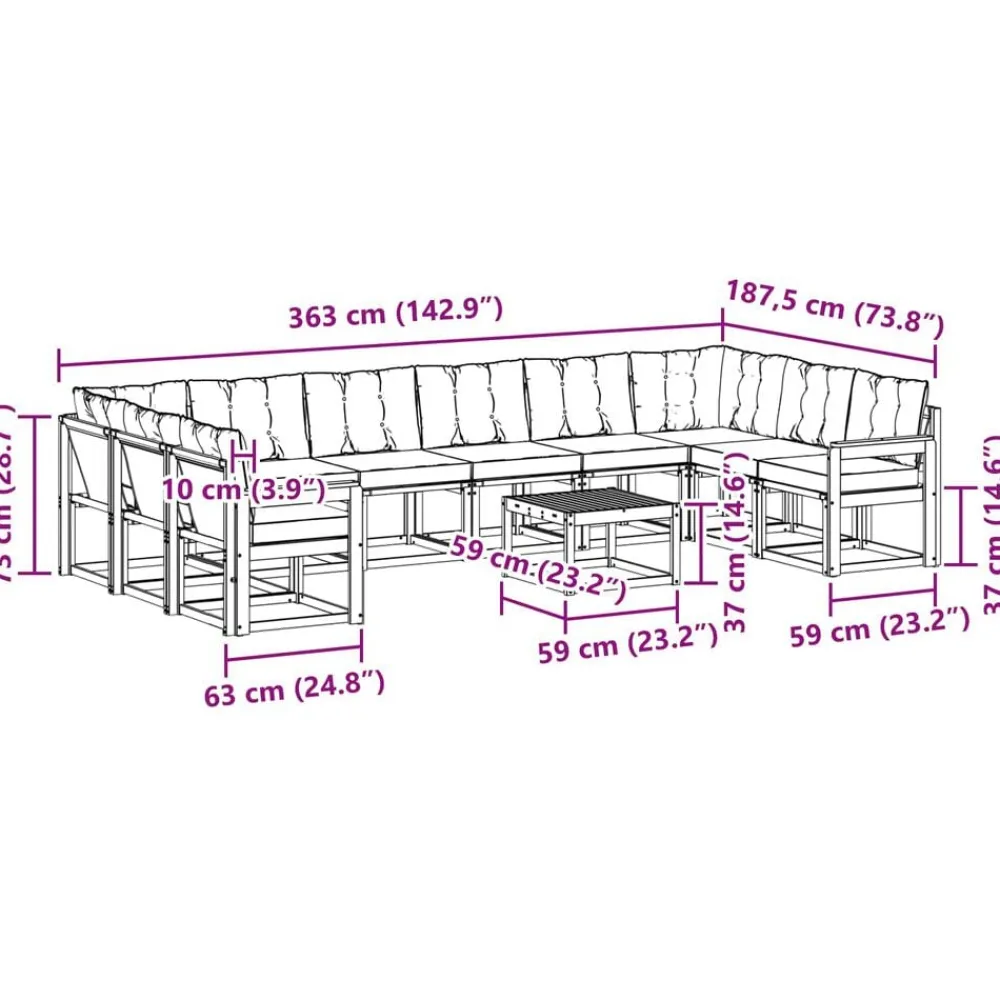 vidaXL Conjuntos De Muebles-Conjunto de sofás de exterior con cojín 11 pcs