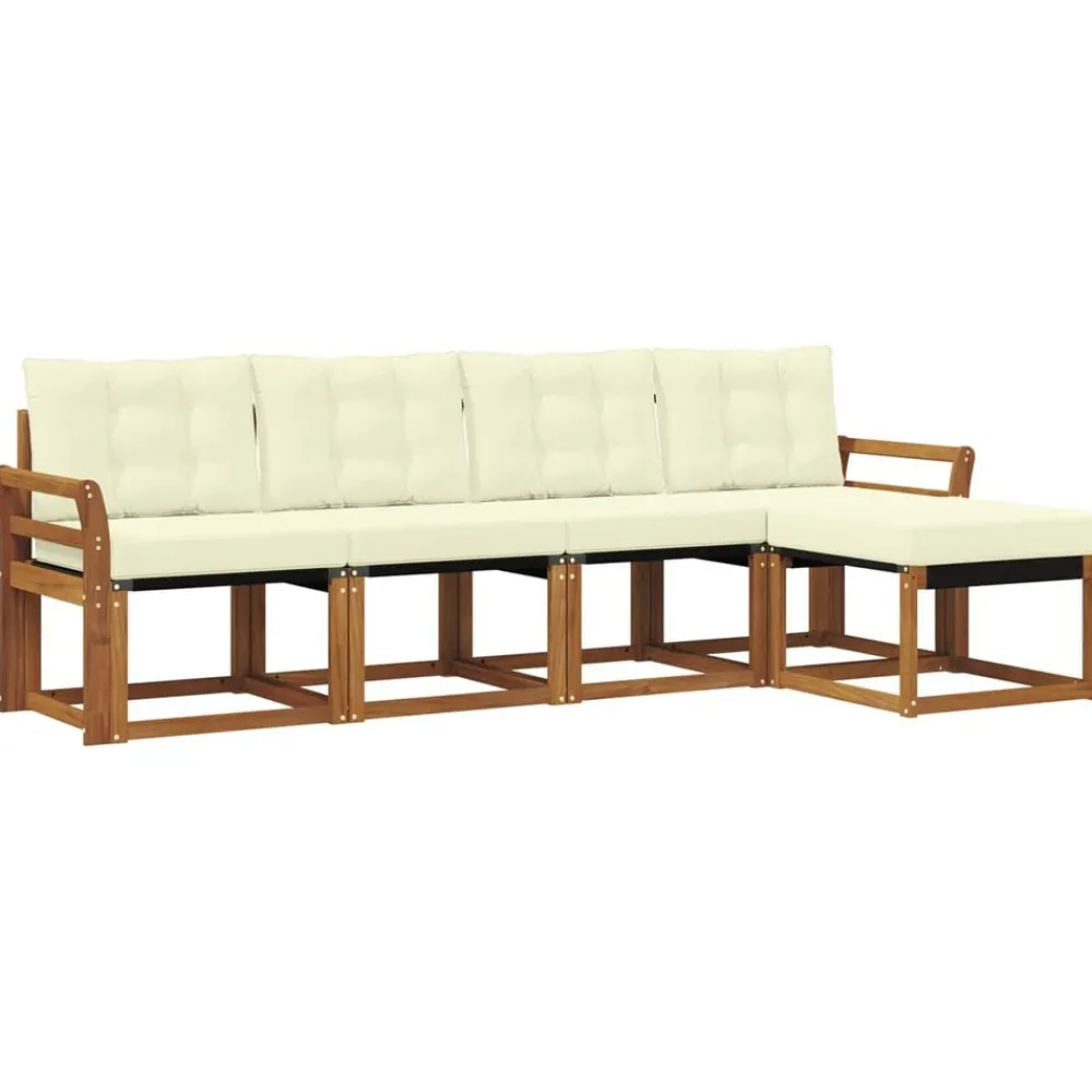 vidaXL Conjunto de sofás de exterior con cojín 5 pcs Natural y crema Sale
