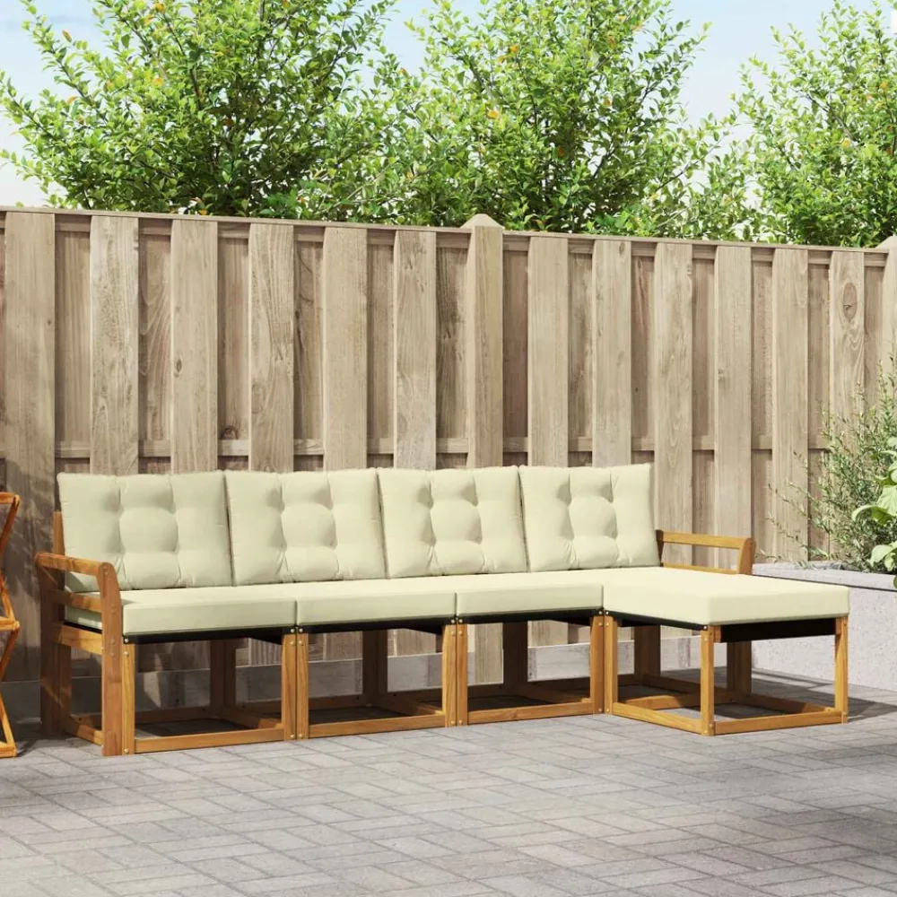 vidaXL Conjunto de sofás de exterior con cojín 5 pcs Natural y crema Sale