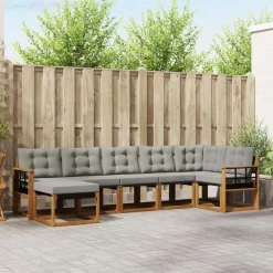 vidaXL Conjunto de sofás de exterior 7 pcs Gris Natural y Claro Gris claro y natural