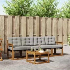 vidaXL Conjuntos De Muebles-Conjunto de sofás de exterior 5 pcs Gris Natural y Claro