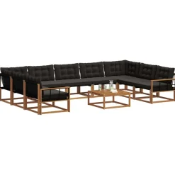 vidaXL Conjunto de sofás de exterior con cojín 10 pcs Natural y negro