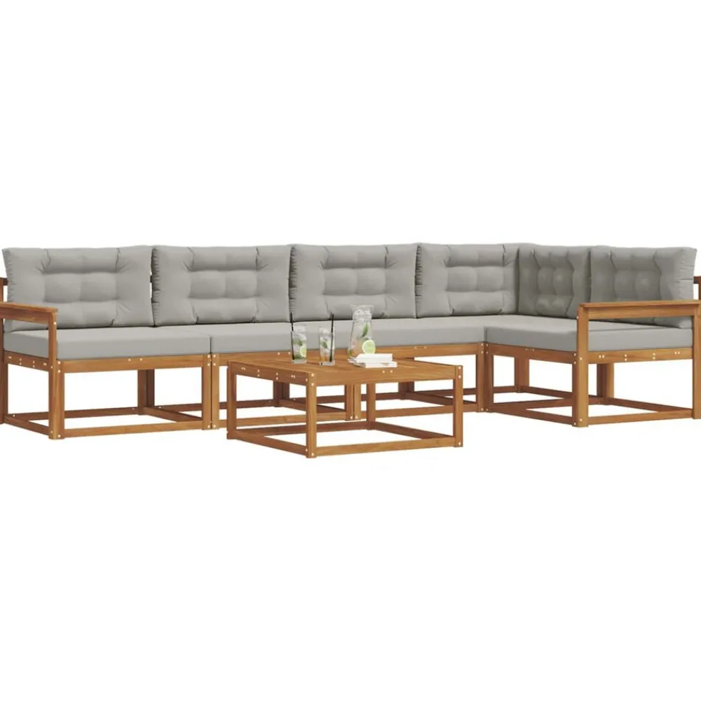 vidaXL Conjunto de sofás de exterior 6 pcs Gris Natural y Claro Gris claro y natural Outlet