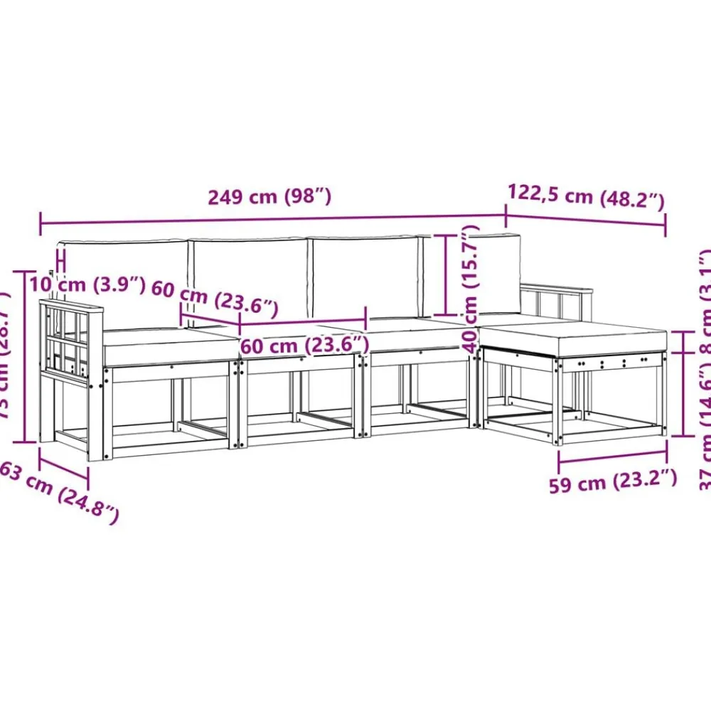 vidaXL Conjuntos De Muebles-Conjunto de sofás de exterior con cojín 5 pcs