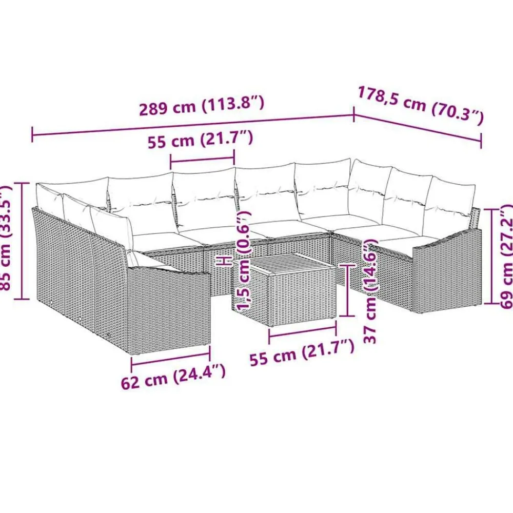 vidaXL Muebles De Jardín-Conjunto de sofás de jardín 10 pcs ratán sintético