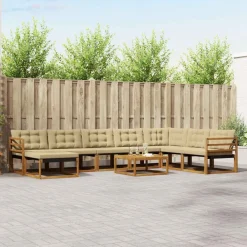 vidaXL Conjunto de sofás de exterior con cojín 9 pcs Natural y beige Best