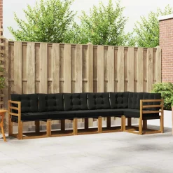 vidaXL Conjunto de sofás de exterior con cojín 6 pcs Natural y negro Discount