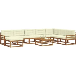 vidaXL Conjunto de sofás de exterior con cojín 9 pcs Natural y crema Discount