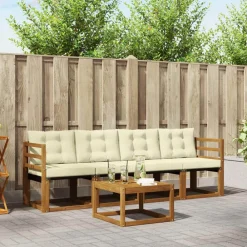 vidaXL Conjunto de sofás de exterior con cojín 5 pcs Natural y crema Outlet