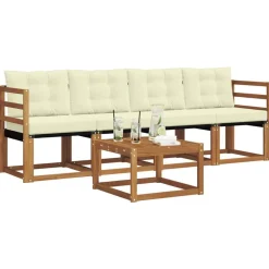 vidaXL Conjunto de sofás de exterior con cojín 5 pcs Natural y crema Outlet