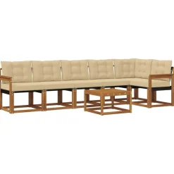 vidaXL Conjunto de sofás de exterior con cojín 7 pcs Natural y beige Best