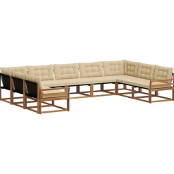 vidaXL Conjunto de sofás de exterior con cojín 9 pcs Natural y beige Clearance