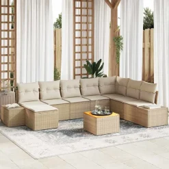 vidaXL Conjunto de sofás de jardín 9 pcs Beige ratán sintético beige y crema Hot