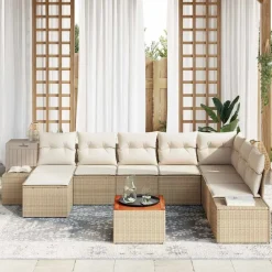 vidaXL Conjunto de sofás de jardín 9 pcs Beige ratán sintético beige y crema Hot