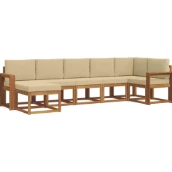 vidaXL Conjunto de sofás de exterior con cojín 7 pcs Natural y beige Online