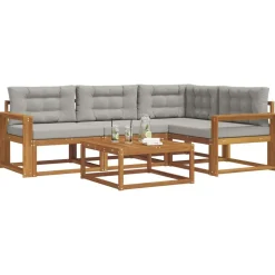 vidaXL Conjunto de sofás de exterior 5 pcs Gris Natural y Claro Gris claro y natural Online