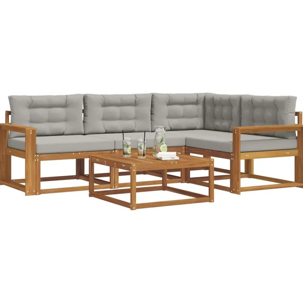 vidaXL Conjunto de sofás de exterior 5 pcs Gris Natural y Claro Gris claro y natural Online