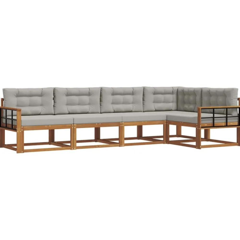 vidaXL Conjunto de sofás de exterior 5 pcs Gris Natural y Claro Gris claro y natural Outlet
