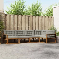 vidaXL Conjunto de sofás de exterior 5 pcs Gris Natural y Claro Gris claro y natural Outlet