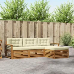 vidaXL Conjunto de sofás de exterior con cojín 4 pcs Natural y crema Hot