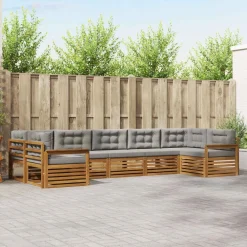 vidaXL Conjuntos De Muebles-Conjunto de sofás de exterior 7 pcs Gris Natural y Claro