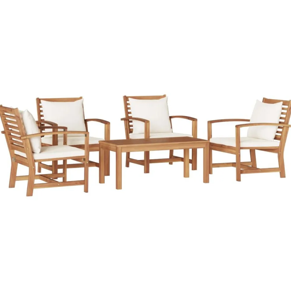 vidaXL Muebles De Jardín-Conjunto de sofás de jardín 5 pcs Natural Madera de teca maciza