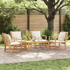 vidaXL Muebles De Jardín-Conjunto de sofás de jardín 5 pcs Natural Madera de teca maciza