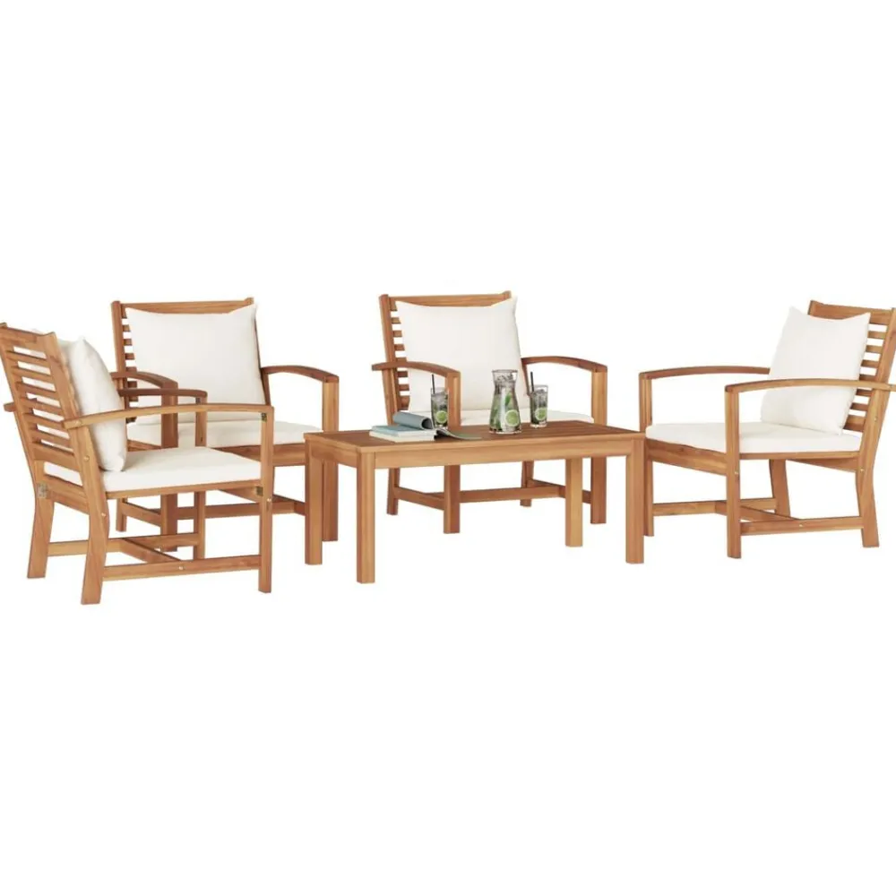 vidaXL Muebles De Jardín-Conjunto de sofás de jardín 5 pcs Natural Madera de teca maciza