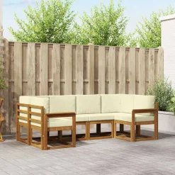 vidaXL Conjunto de sofás de exterior con cojín 6 pcs Natural y crema Online