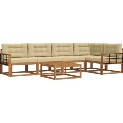 vidaXL Conjunto de sofás de exterior con cojín 6 pcs Natural y beige Outlet