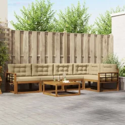 vidaXL Conjunto de sofás de exterior con cojín 6 pcs Natural y beige Outlet