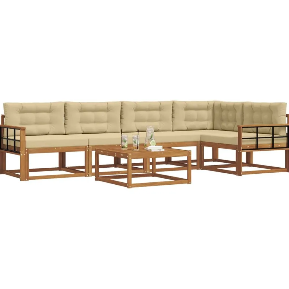 vidaXL Conjunto de sofás de exterior con cojín 6 pcs Natural y beige Outlet